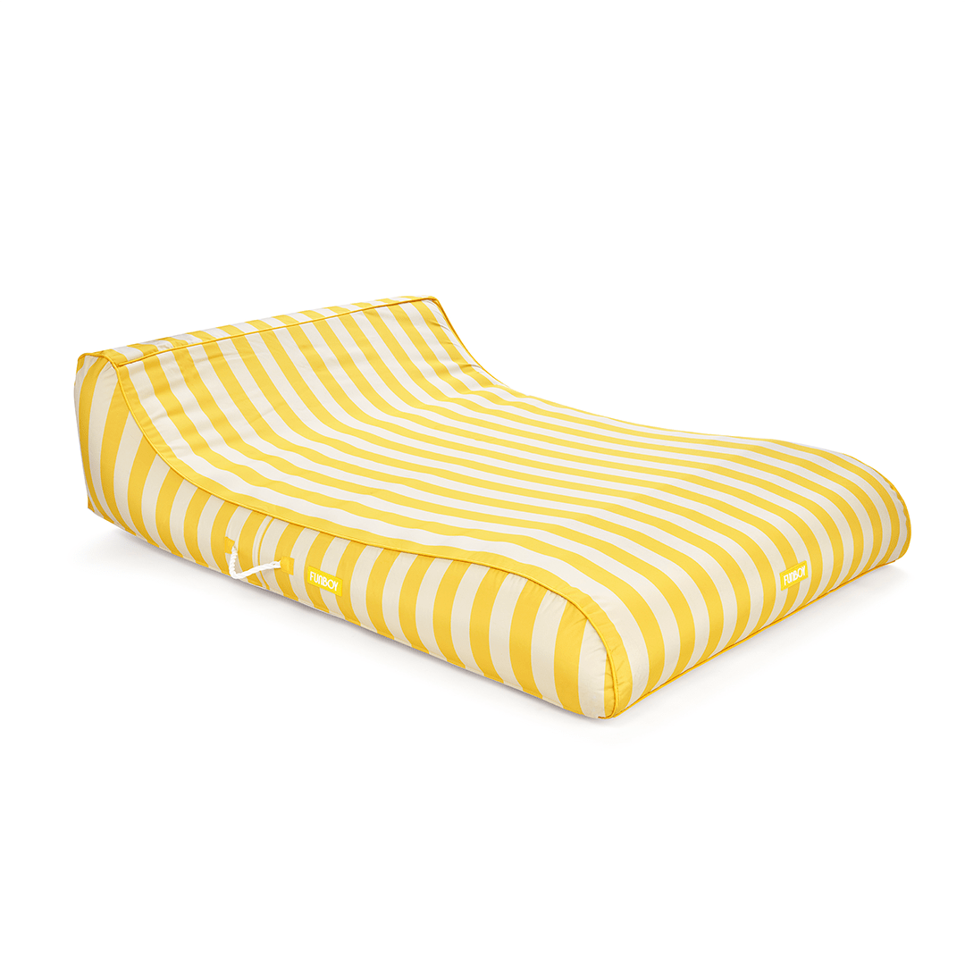 XL Fabric Covered Pool Float Sunbed Lounger - Yellow Cabana Stripes 